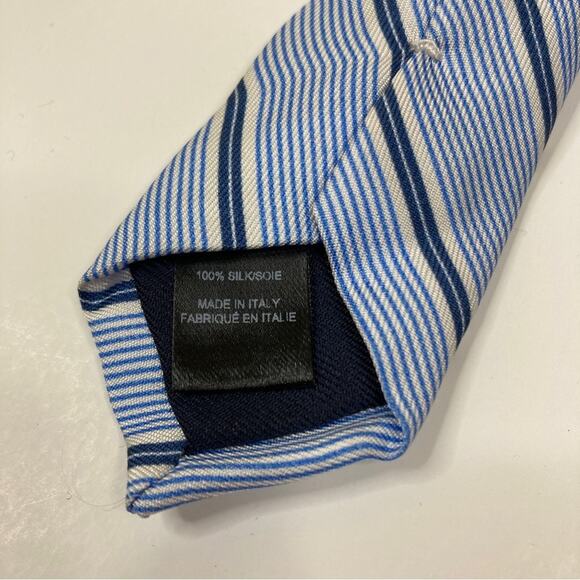 3/$30 Saks Fifth Avenue | Blue White Stripe Silk Necktie LONG - Picture 3 of 7